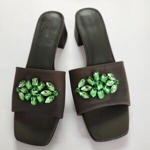Aerosole Women's Como Kaki Green Heeled Mule Sandal Green Gemstones Sz 10.5 NWOB